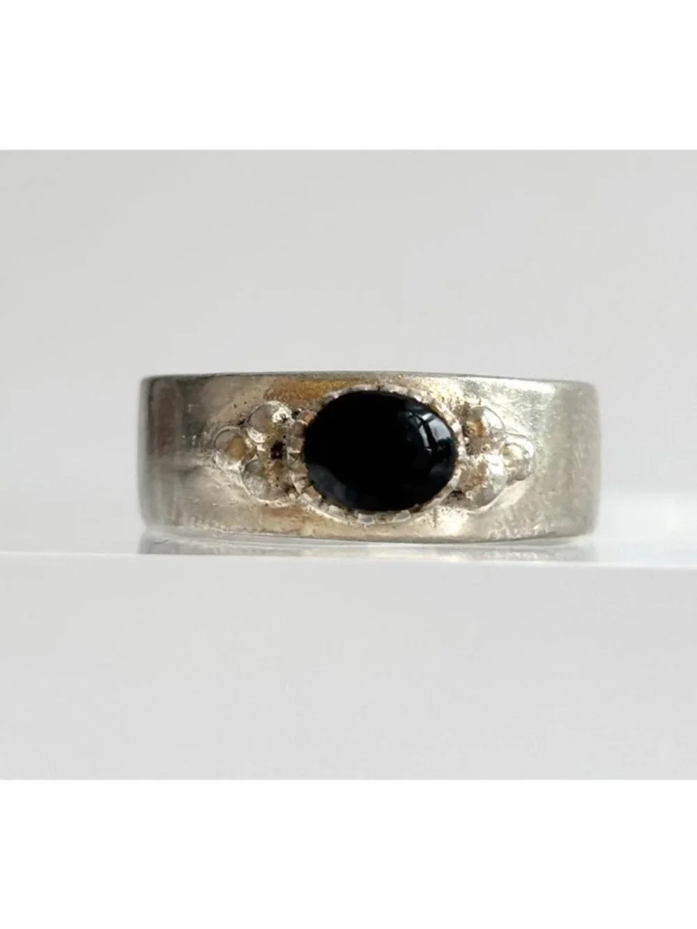 Southwest Style Minimalist Black Onyx Sterling Silver 925 Vintage Ring - sz 6.75